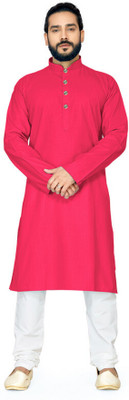 Swegzin Men Solid A-line Kurta(Pink)