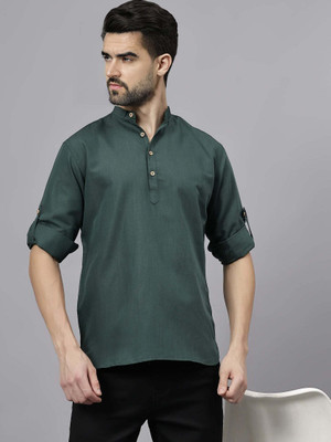 Navkanj Men Solid A-line Kurta(Green)