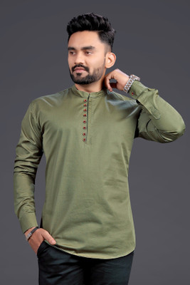 SOPANI Men Solid Straight Kurta(Green)