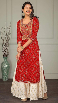 VERMA RAJ Women Embroidered Ethnic Dress Kurta(Red)