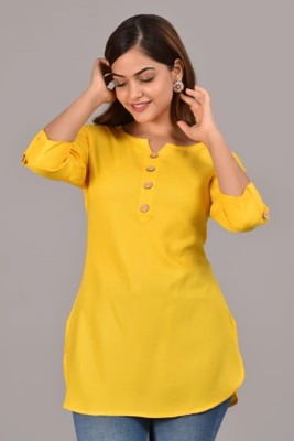 AYUB Women Solid Straight Kurta(Yellow)