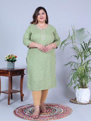 Dhan Nirankar Creation Women Striped Straight Kurta(Light Green)