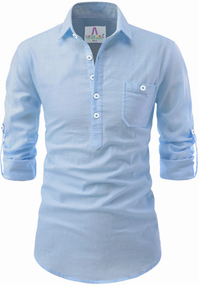 Apektra Men Solid A-line Kurta(Light Blue)