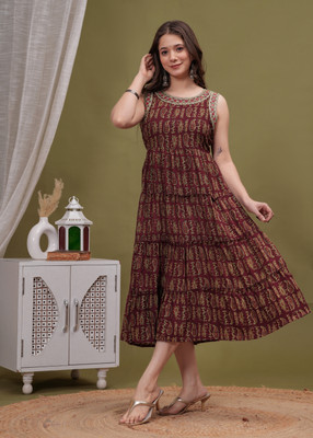 Shree shyam Women Printed Anarkali Kurta(Maroon)