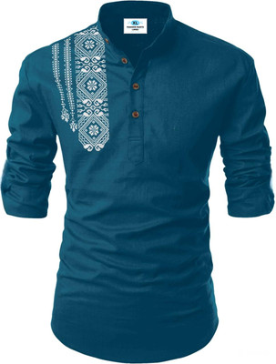 Kavyangle Creation Men Printed Straight Kurta(Dark Green)
