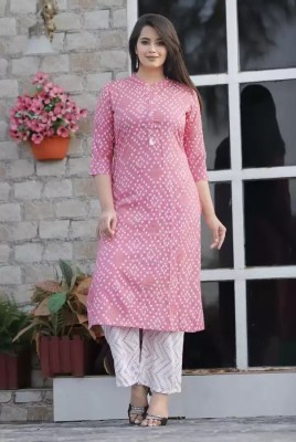 JCGARMENTS Women Bandhani A-line Kurta(Pink)