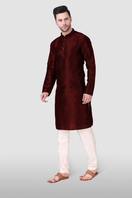 Svatantra Men Block Print Straight Kurta(Maroon)