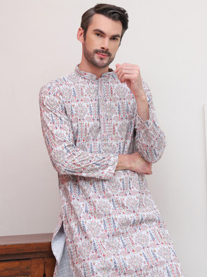 ANOUK Men Printed Straight Kurta(Grey)