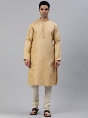 Manthan Men Self Design Straight Kurta(Beige)