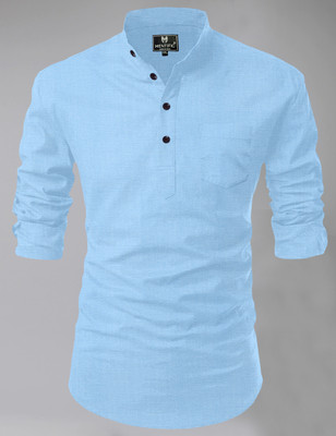 HouseOfCommon Men Self Design Straight Kurta(Blue)