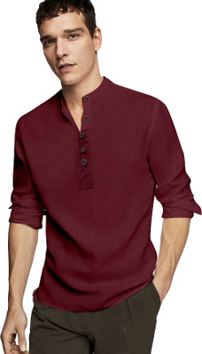 R M Creation Men Solid Pathani Kurta(Maroon)