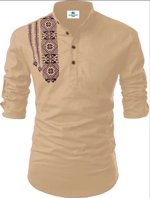 Fashion Marts Men Solid, Self Design Straight Kurta(Gold)