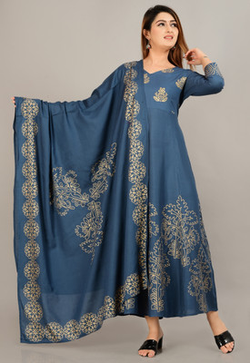 lovesia Women Floral Print Anarkali Kurta(Blue)