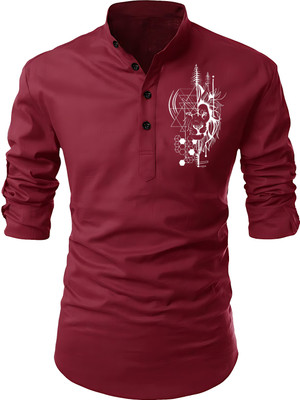 Kavyangle Creation Men Printed Straight Kurta(Maroon)