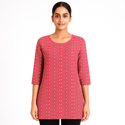 Crezystyl Women Printed Straight Kurta(Pink)