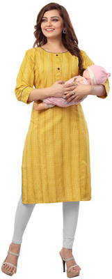 B2Fashion Women Striped Straight Kurta(Yellow)