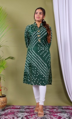 Parth Fashion Women Bandhani Straight Kurta(Green)