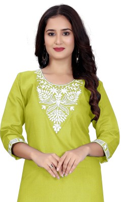 ACHES Women Embroidered A-line Kurta(Green)