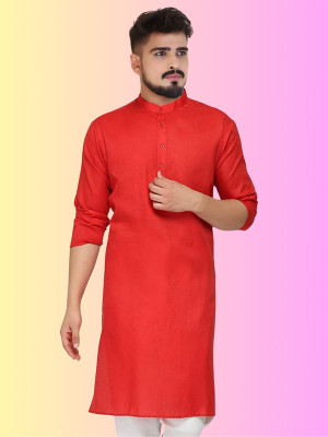 SUFFY CREATION Men Solid Straight Kurta(Red)