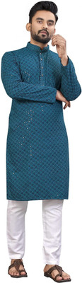 JENJEE Men Embroidered A-line Kurta(Light Blue)