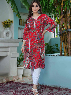 MuntahaFab Women Paisley, Printed Straight Kurta(Multicolor)