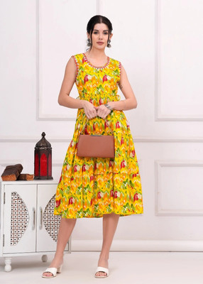 mk creation Women Printed Anarkali Kurta(Yellow)