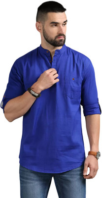 DIGIMI Men Solid Straight Kurta(Dark Blue)