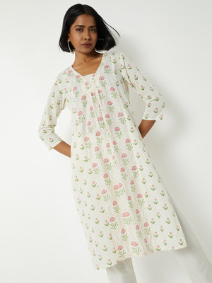 MAX Women Printed Straight Kurta(White)