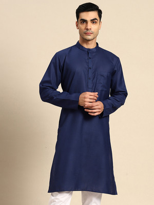 ANOUK Men Solid Straight Kurta(Blue)
