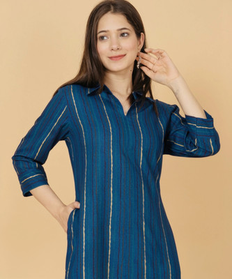 Rimeline Women Striped A-line Kurta(Dark Blue)