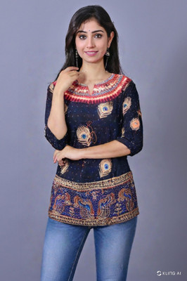 radhycollection Women Embroidered A-line Kurta(Black)