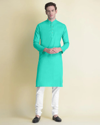 PRIMEICON Men Solid Straight Kurta(Light Green)
