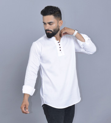 ISUELFAB Men Solid Straight Kurta(White)