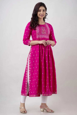 BDREE Women Printed Straight Kurta(Pink)