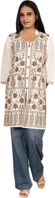 Gailee Women Chikan Embroidery Straight Kurta(White)