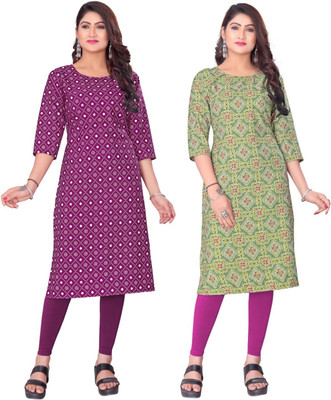 Ayushefashion Women Printed Straight Kurta(Multicolor)