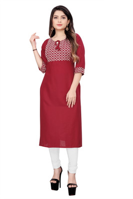 Top Shop Women Self Design Straight Kurta(Maroon)