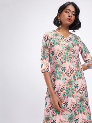 Anouk Rustic Women Floral Print Straight Kurta(Multicolor)
