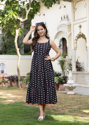 Jollity Women Fit and Flare Black Midi/Calf Length Dress