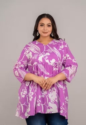 Tanvi enterprises Women Printed Flared Kurta(Purple, White)