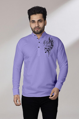 Kavyangle Creation Men Printed Straight Kurta(Purple)