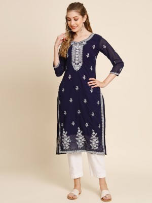 Marry Women Embroidered Straight Kurta(Blue)