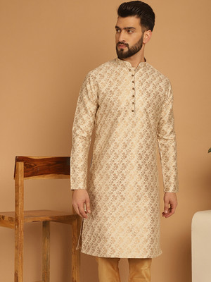 JS COLLECTION Men Printed Straight Kurta(Gold)