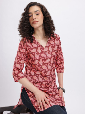Anouk Rustic Women Printed Straight Kurta(Red)