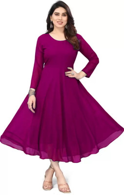 vidya fashion mart Women Solid Anarkali Kurta(Purple)