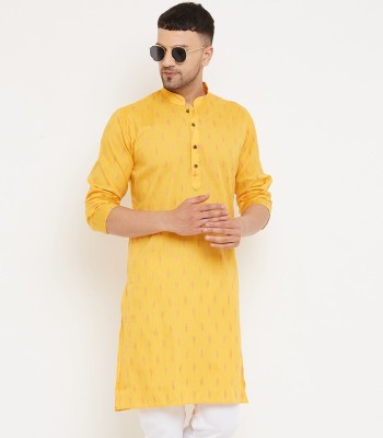 AEW DESIGNS Men Self Design Straight Kurta(Yellow)