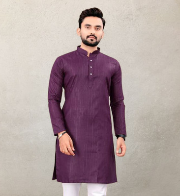GalaxyZone Men Striped A-line Kurta(Purple)