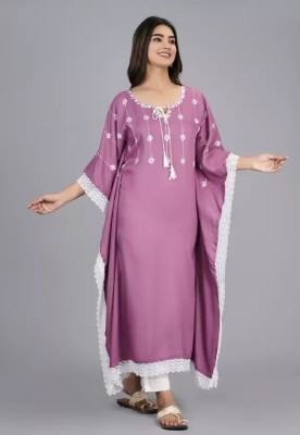 MF HAYAT Women Embroidered Kaftan Kurta(Purple)