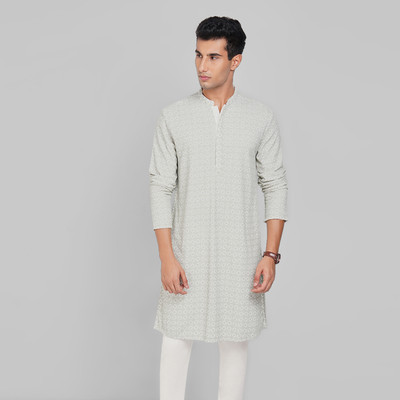 Indus Route by Pantaloons Men Printed A-line Kurta(Grey)