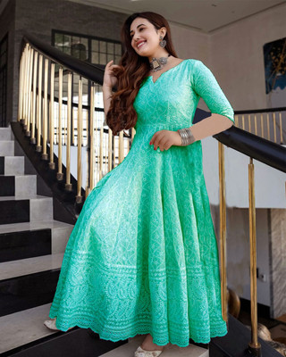ZAZADIYA ENTERPRISE Women Printed Anarkali Kurta(Light Green)